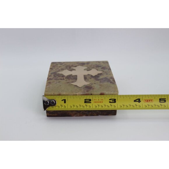 Religious Gift, Stone Trinket Box with Brass Cross Inlay, 4x3" - Picture 11 of 11